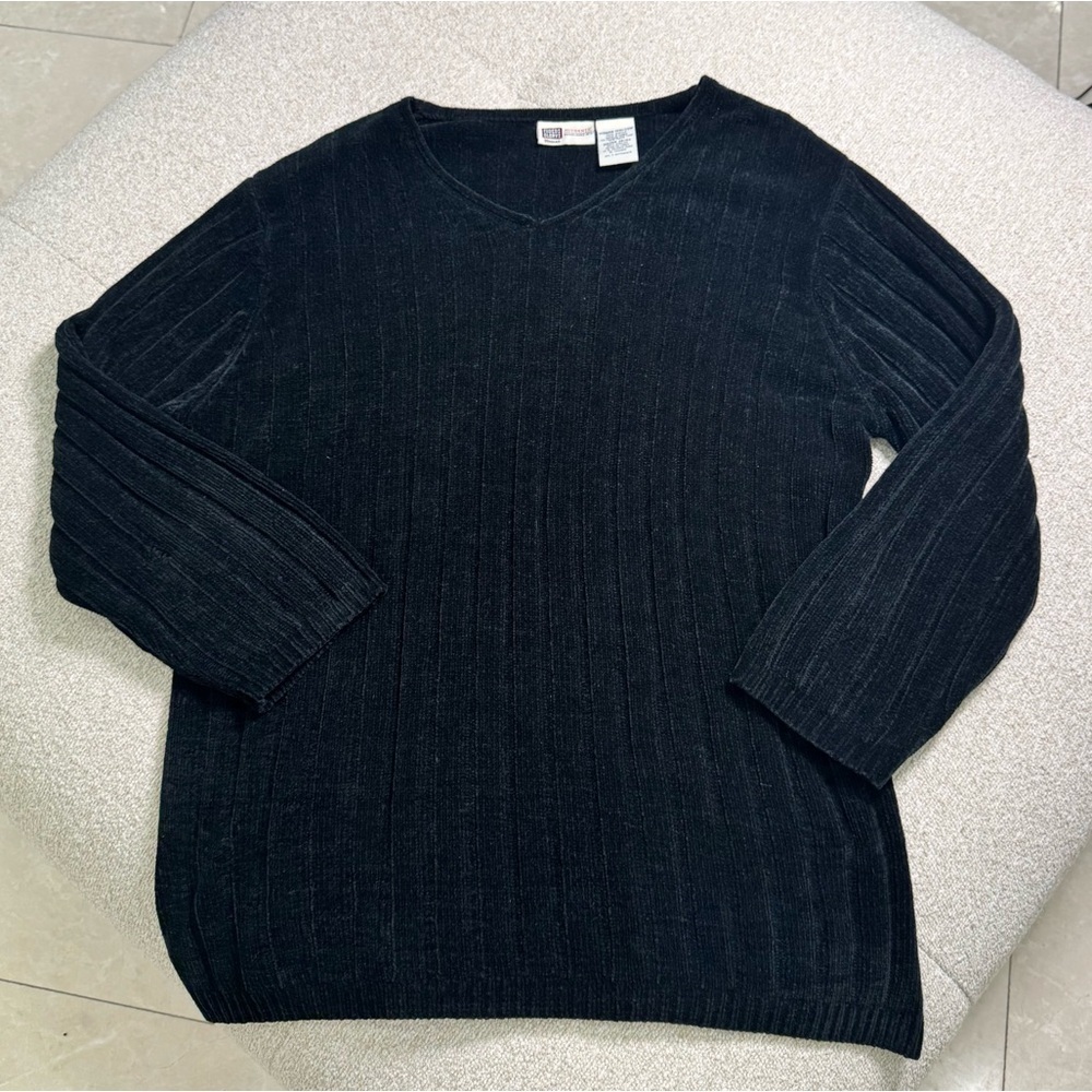 Vintage Faded Glory Black Ribbed Knit Sweater Women’s Large - Picture 2 of 8